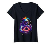 Femme Astronaute de l'espace Amusant invoquant la Terre Trou Noir T-Shirt avec Col en V