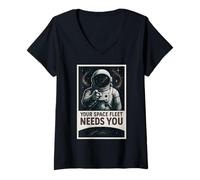 Femme Astronaute de Science-Fiction « Your Space Fleet Needs You » sur Le thème de la Seconde Guerre Mondiale T-Shirt avec Col en V