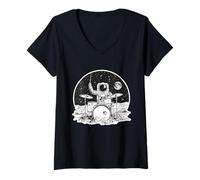 Femme Astronaute Drummer Space Music Beat Cosmic Rhythm T-Shirt avec Col en V