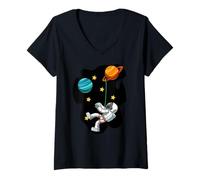Femme Astronaute Faisant du Bloc Grimpeur Flottant T-Shirt avec Col en V