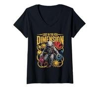 Femme Astronaute flottant à travers la dimension surréaliste des planètes T-Shirt avec Col en V