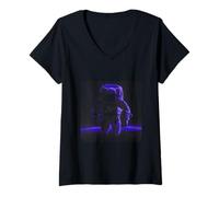 Femme Astronaute Minimaliste dans l'espace Astronomie Planètes Astronautes T-Shirt avec Col en V