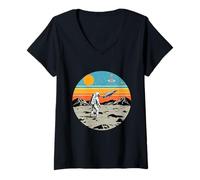 Femme Astronaute Moon UFO Space Planet Retro Explore T-Shirt avec Col en V