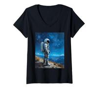 Femme Astronaute Peinture Visionnaire Rocket Space Explorer Engineer T-Shirt avec Col en V