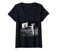 Femme Astronaute Rock on Skeleton, Moon Landing Funny Rock'n Roll T-Shirt avec Col en V
