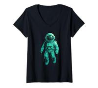 Femme Astronaute Space Graffiti Urban Art Sci-FI Design T-Shirt avec Col en V