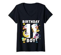 Femme Astronaute Space Planets Onze ans pour garçon 11e anniversaire T-Shirt avec Col en V