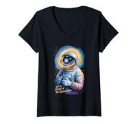 Femme Astronaute Swirl Inconnu Cosmique Space Dreamer Exploration T-Shirt avec Col en V