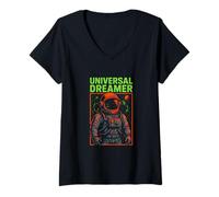 Femme Astronaute Universal Dreamer Retro Mens Space T-Shirt avec Col en V