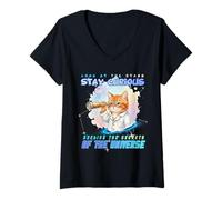Femme Astronome Chat Orange Mignon Aquarelle Science Art T-Shirt avec Col en V