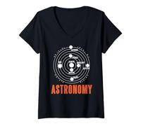Femme Astronomie Système Solaire Diagramme Planétaire T-Shirt avec Col en V