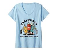 Femme Astuce de Peinture en Spray pour Graffiti Old School T-Shirt avec Col en V