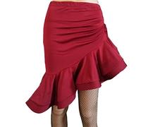 Femme Asymétrique Classique Jupe Salsa Tango Jupe Moulante à Cordon Costume Flamenco Danse Latine Vêtements de Danse Jupe Courte à Volants WineRougeDanYu