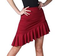 Femme Asymétrique Classique Jupe Salsa Tango Jupe Moulante à Cordon Costume Flamenco Danse Latine Vêtements de Danse Jupe Courte à Volants WineRouge