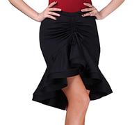 Femme Asymétrique Classique Jupe Salsa Tango Jupe Moulante à Cordon Costume Flamenco Danse Latine Vêtements de Danse Jupe Courte à Volants NoirDanYu