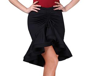 Femme Asymétrique Classique Jupe Salsa Tango Jupe Moulante à Cordon Costume Flamenco Danse Latine Vêtements de Danse Jupe Courte à Volants NoirDanYu