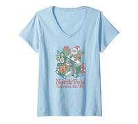 Femme Atelier des Elfes du Père Noël, Art rétro des années 80 T-Shirt avec Col en V