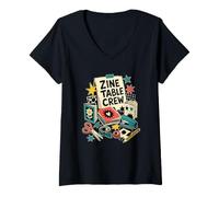 Femme Atelier Zine Agrafeuse Ciseaux T-Shirt avec Col en V