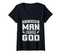 Femme Athée Man Created God Anti Religion Agnostique Athéisme T-Shirt avec Col en V