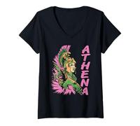 Femme Athéna Déesse Chouette Sagesse Casque Guerrier Mythes T-Shirt avec Col en V