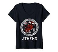 Femme Athènes, Grèce avec Hibou athénien et méandre T-Shirt avec Col en V