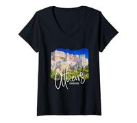 Femme Athènes Grèce Souvenir Acropole Ville Européenne Enfants Fille Garçon T-Shirt avec Col en V