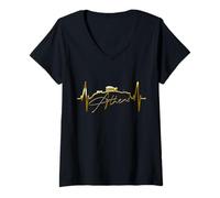 Femme Athènes Skyline Battement de Cœur Grèce Acropole Ancienne T-Shirt avec Col en V