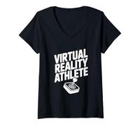 Femme Athlète de réalité virtuelle : Champion de Jeu en VR Gear T-Shirt avec Col en V