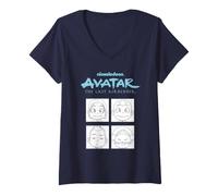Femme ATLA Groub Scene Chibi Characters Retro Cartoon T-Shirt avec Col en V