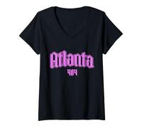 Femme Atlanta 404 Code régional Pride Old School ATL Géorgie T-Shirt avec Col en V