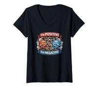 Femme Atome négatif Positif Science Jeu de Mots Chimie Humour T-Shirt avec Col en V