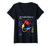 Femme Atomic Orbit Energy Power Unlimited Y2K Chrome T-Shirt avec Col en V