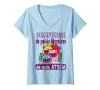 Femme ATSEM remerciement école Maternelle Fin année scolaire Drôle T-Shirt avec Col en V
