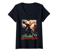 Femme Attack on Titan Season 2 Titan Attack Show Poster Anime T-Shirt avec Col en V