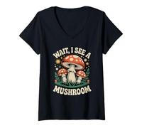 Femme Attendez, Je Vois Un Champignon mycologue de Champignon T-Shirt avec Col en V