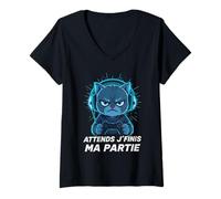 Femme Attends Je Finis Ma Partie Drôle Humour Gaming Chat Gamer T-Shirt avec Col en V