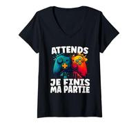 Femme Attends Je Finis Ma Partie Humour Jeux Vidéo Gaming Garçon T-Shirt avec Col en V