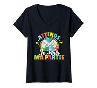 Femme Attends Je Finis Ma Partie Humour Jeux Vidéo Gaming Garçon T-Shirt avec Col en V