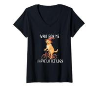 Femme Attends-Moi, J'Ai de Petites Jambes, Chien Golden Retriever T-Shirt avec Col en V