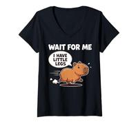 Femme Attends-Moi, J'Ai de Petites Jambes Funny Capybara Short People T-Shirt avec Col en V