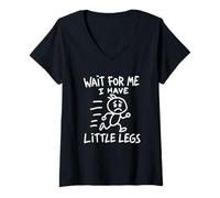 Femme Attends-Moi, J'Ai de Petites Jambes Stickman, mème à Personne Courte T-Shirt avec Col en V