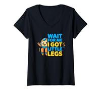 Femme Attends-Moi, J'Ai des Petites Jambes Humour Spatial drôle T-Shirt avec Col en V
