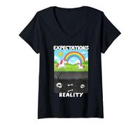 Femme Attentes vs réalité, Quand Tout se Passe Mal v1 en T-Shirt avec Col en V