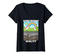 Femme Attentes vs réalité, Quand Tout se Passe Mal v2 en T-Shirt avec Col en V
