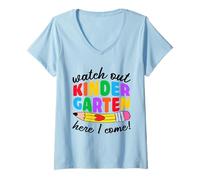 Femme Attention à Kindergarten Here I Come Funny Kids Back to School T-Shirt avec Col en V