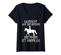 Femme Attention au Cavalier Le Cheval est Inoffensif T-Shirt avec Col en V
