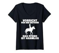 Femme Attention au Cavalier Le Cheval est Inoffensif T-Shirt avec Col en V