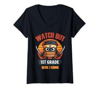 Femme Attention aux enseignants de 1re année : Here I Come Ninja Warrior Kids T-Shirt avec Col en V