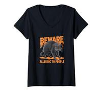 Femme Attention aux Personnes allergiques T-Shirt avec Col en V