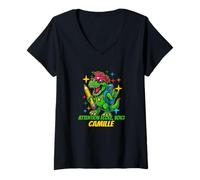 Femme Attention Ecole, Voici Camille Design personnalisées T-Shirt avec Col en V